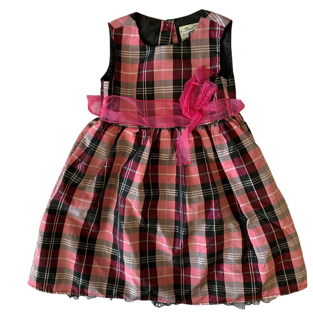 Brooke Lindsay Girls Sz 5 Pink Black White Plaid Fit Flare Dress Punk Rocker Y2K
